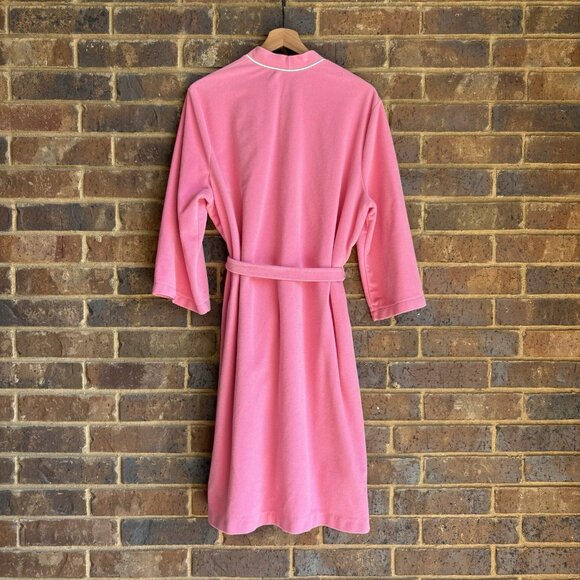 VTG Vanity Fair Tie Wrap Pink Robe XL Right Side Pocket MIDI Cottage Retro BURN - Picture 4 of 9